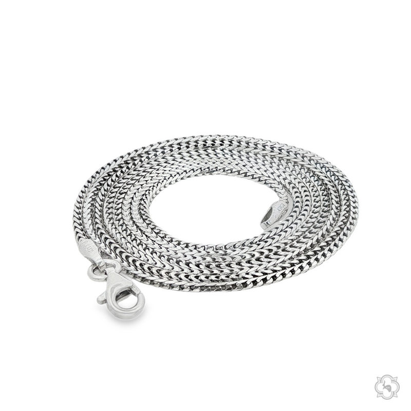 Sterling silver 1.2mm solid Franco chain with lobster clasp, sleek and polished finish.