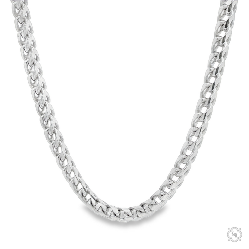 .925 silver solid Franco chain necklace with 4.2mm thick links in polished finish.