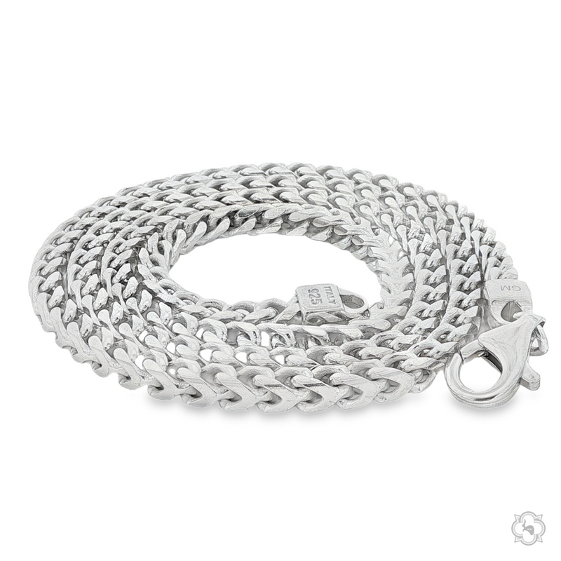 Sterling silver solid Franco chain necklace 4.2mm with lobster clasp, coiled design.
