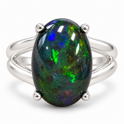 .925 Silver Split Shank Black Opal Ring 71817