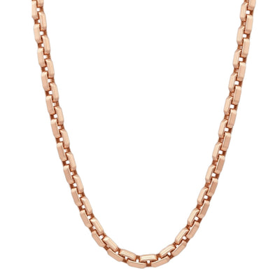 14K rose gold solid round box link chain necklace, 23 inches, 4.5mm thickness.