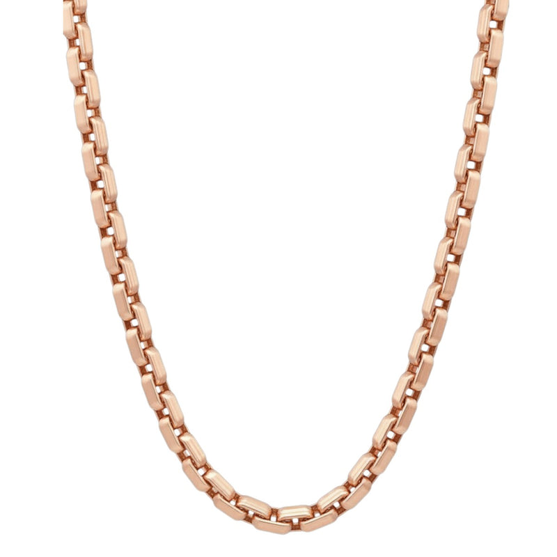 14K rose gold solid round box link chain necklace, 23 inches, 4.5mm thickness.