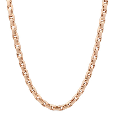 14K rose gold solid round box link chain necklace 24.95 inches, 5.5mm thickness.