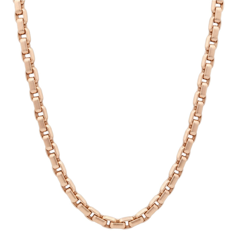 14K rose gold solid round box link chain necklace 24.95 inches, 5.5mm thickness.