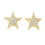 Yellow gold star-shaped cluster diamond stud earrings with bright white diamonds.