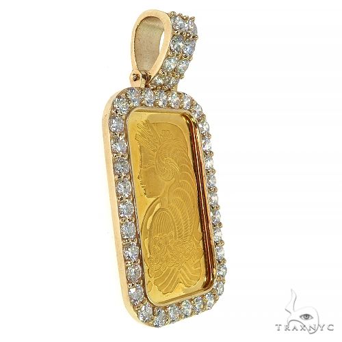 24k gold Suisse Pamp bar pendant framed with round lab diamonds in a men's jewelry design