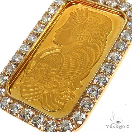 1 Ounce 24 Karat Suisse Pamp Bar & Diamond Frame Pendant (Lab), photo 3 of 6