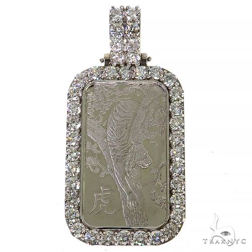 Platinum tiger bar pendant with full lab diamond coverage, front-facing sculptural profile