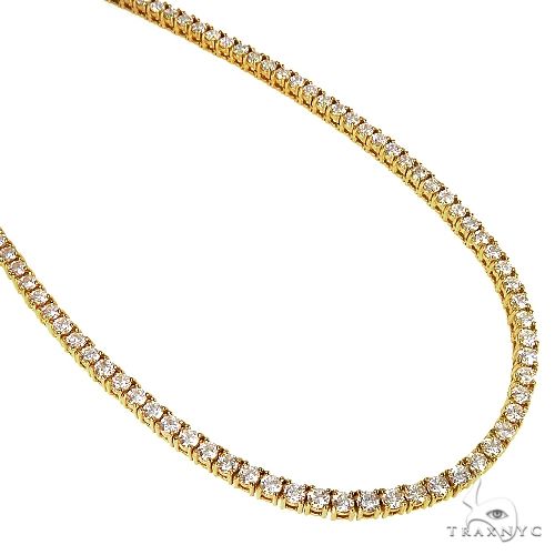 Diamond tennis chain with continuous round prong-set stones, full-length front view on white background