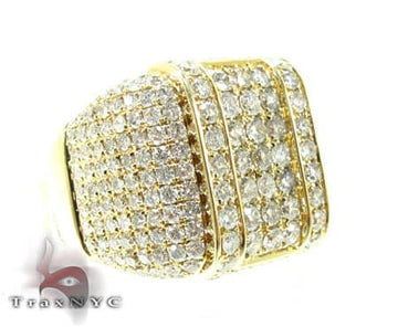 Yellow gold men's Pilot ring with multiple rows of small round diamonds in square design