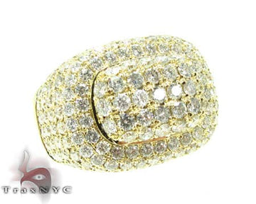 Yellow gold men's Pilot ring with wide rectangular cluster of round diamonds