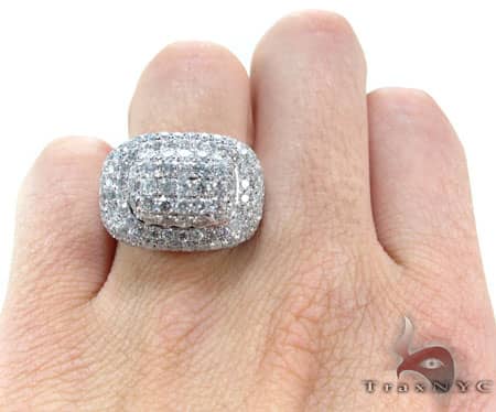 Men's white gold Victory Ring with multiple diamonds in a wide, bold setting.