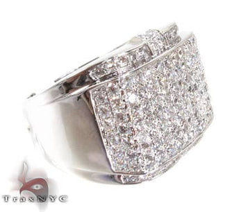 Men's white gold ring with square pave diamond top in bold flashy design