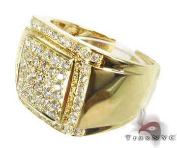 Yellow gold men's ring with square diamond cluster inside a polished border