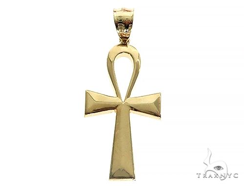 10K yellow gold Ankh cross pendant with polished finish and classic Egyptian design