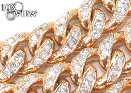8mm 10K rose gold Miami link chain with diamond accents, 28 inches long