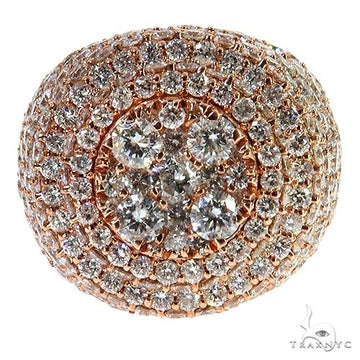 Rose gold men's ring with multiple sparkling diamonds in a clustered design.