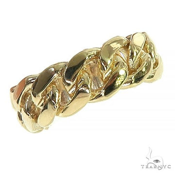 10K yellow gold Miami Cuban men’s ring with thick curb chain links, polished finish.