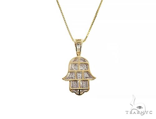 10K Gold Diamond Hamsa Pendant Set, photo 3 of 6