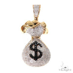 10K Gold Micro Pave Diamond Money Bag Dollar Sign Charm Pendant 63632 - Image 1