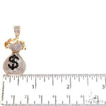 10K Gold Micro Pave Diamond Money Bag Dollar Sign Charm Pendant 63632 - Image 5