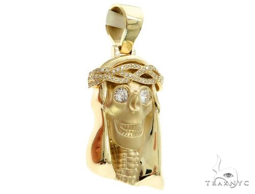10K Gold Prong Bezel Diamond Skull Pendant, photo 2 of 7
