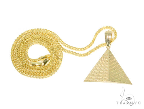 10K Gold Pyramid Pendant Set 44432 | TraxNYC