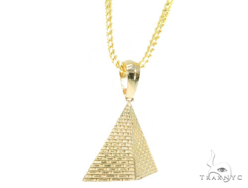10K Gold Pyramid Pendant Set 44432 | TraxNYC