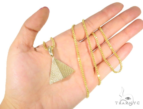10K Gold Pyramid Pendant Set 44432 | TraxNYC