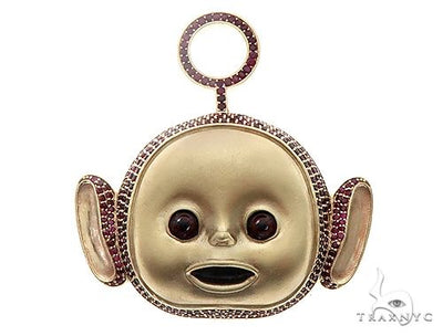 10K Gold Special Custom Teletubby Po Red Ruby Cartoon Character Pendant 65318 - Image 1