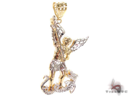 10K Two Tone Gold Saint Michael Pendant 33929 - Image 2