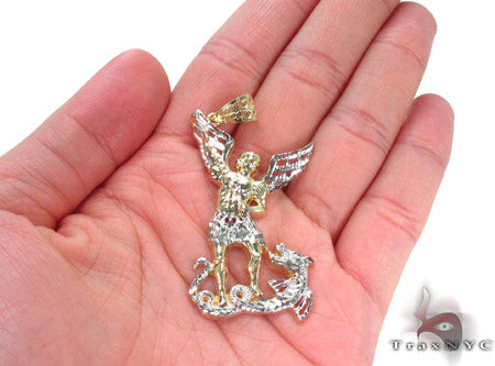 10K Two Tone Gold Saint Michael Pendant 33929 - Image 5
