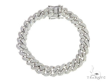 Men's Miami Cuban diamond bracelet in 10K white gold – pavé-set diamonds across linked profile