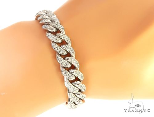 10K White Gold Miami Cuban Diamond Bracelet, photo 7 of 8