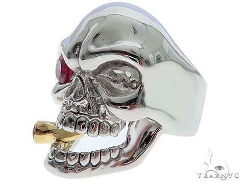 10K White Gold Skull Ring With Cigar 65097 - Image 5