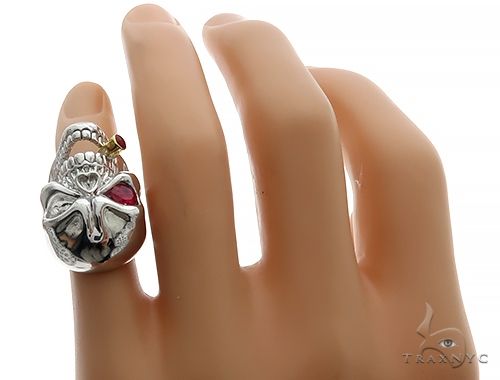 10K White Gold Skull Ring With Cigar 65097 - Image 8