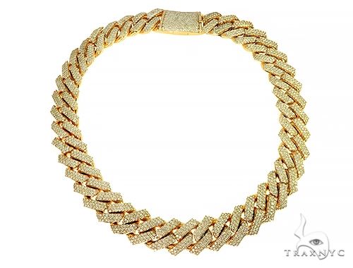 10K yellow gold Cuban link chain with pavé diamond iced links for men