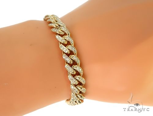 10K Yellow Gold Diamond Cuban Link Bracelet 66089 - Image 5