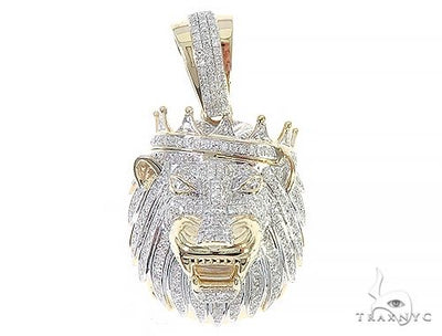 10K Gold Diamond Lion King Crown Pendant 65252 - Image 1