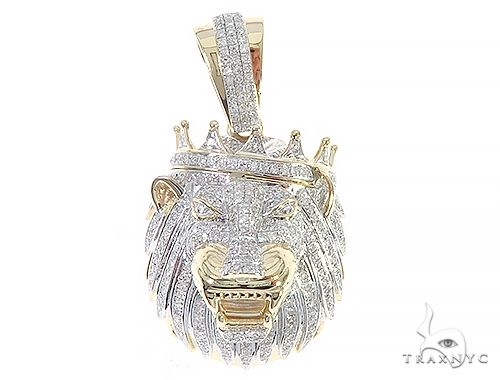 10K Gold Diamond Lion King Crown Pendant 65252 - Image 1