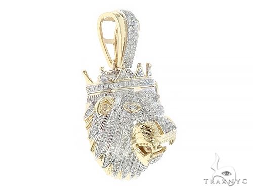 10K Gold Diamond Lion King Crown Pendant 65252 - Image 2