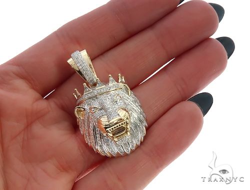10K Gold Diamond Lion King Crown Pendant 65252 - Image 6