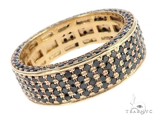 Men's 10K yellow gold diamond wedding band with round-cut stone row, front view