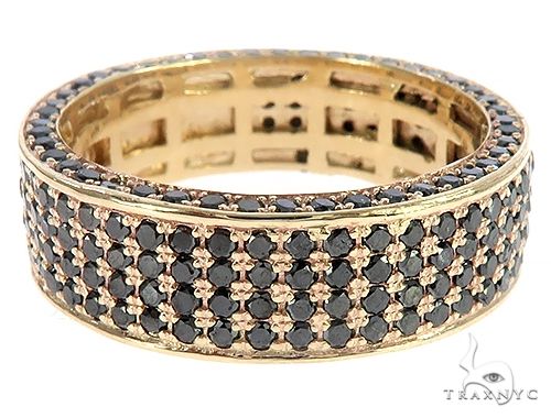 10K yellow gold men's wedding band with multiple small black diamonds in grid pattern