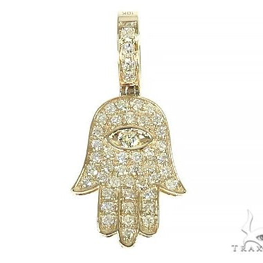 14K yellow gold Hamsa pendant with diamond accents and eye detail