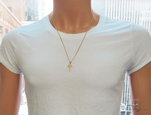 10K Yellow Gold Heart Crucifix Cross Charm 24 Inches Cuban Link Chain Set, photo 5 of 6