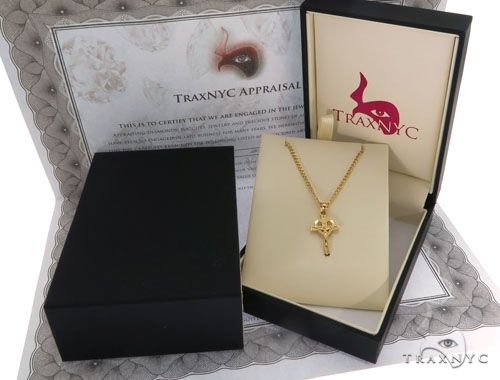 10K Yellow Gold Heart Crucifix Cross Charm 24 Inches Cuban Link Chain Set 61811 - Image 6