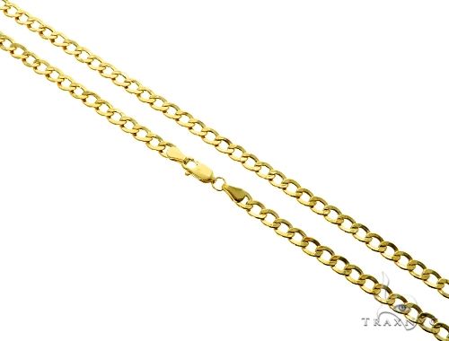 10K yellow gold hollow curb link chain, 4.2mm width, 24 inches, flat link close-up