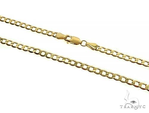 10K yellow gold hollow curb link chain 4.5mm, high-polish interlocking links, front-facing flat lay