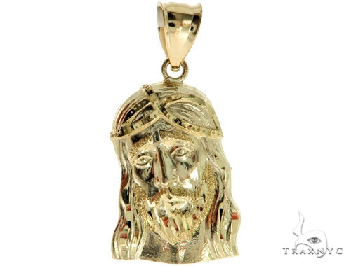 10K yellow gold pendant featuring detailed Jesus head with crown of thorns